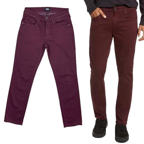 PAIGE Lennox Slim Fit Five Pockets Red Bordeaux Velvet Pants Size 28 - Picture 1 of 12